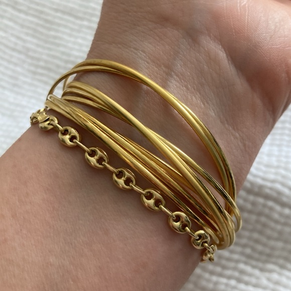 Vintage goldtone clinky thin bangles (9) alternating matte and shiny bangles - Picture 4 of 7